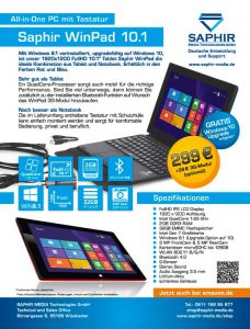 Design der Anzeige für Saphir Media WinPad Tablet PC