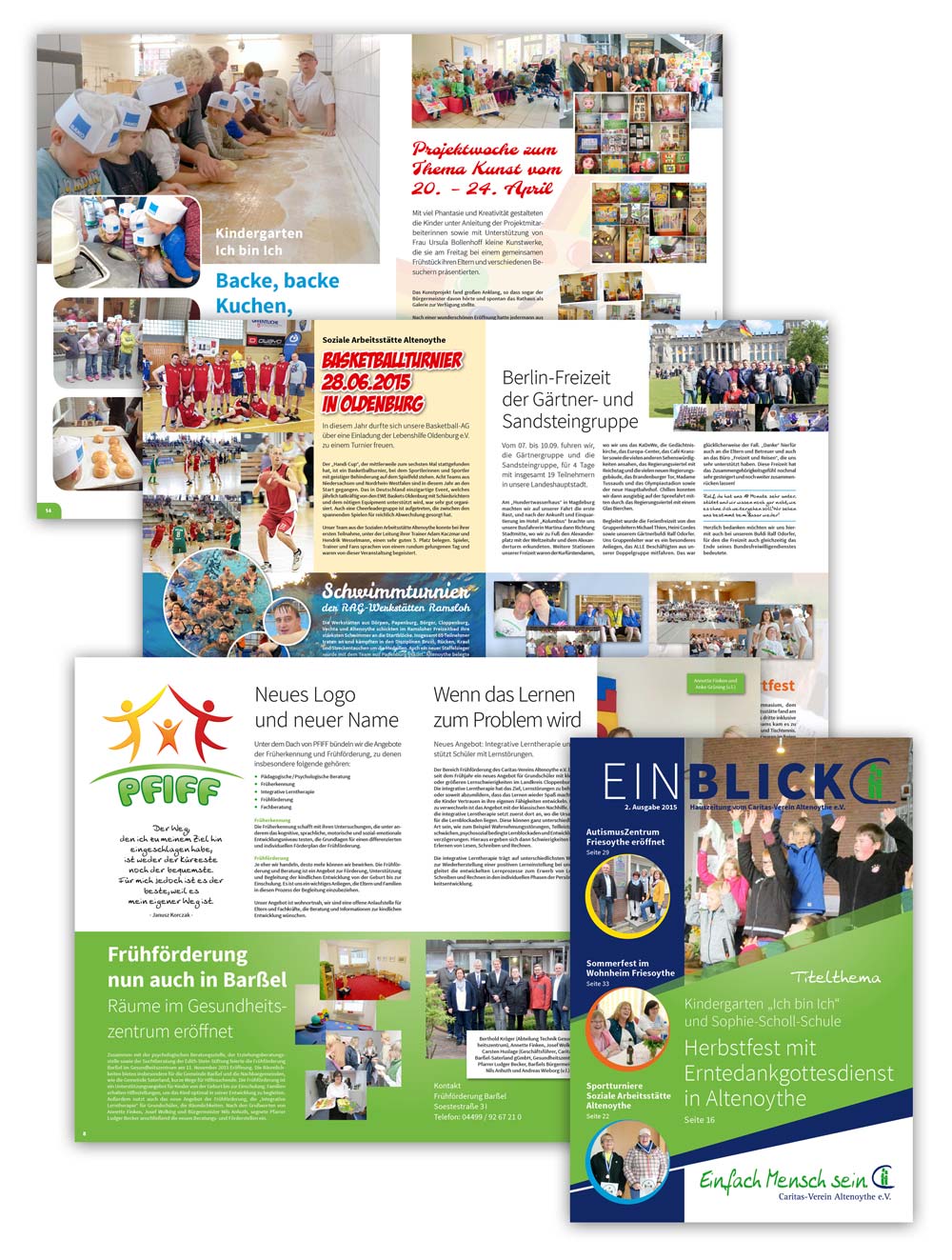 Design der Hauszeitung Einblick für den Caritas-Verein Altenoythe, 1. Ausgabe 2015