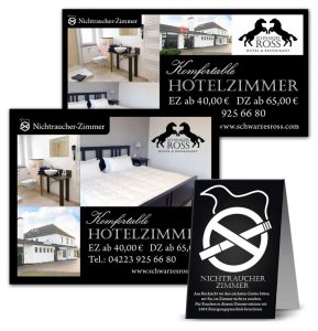 Design der Werbung für die Hotelzimmer im Schwarzen Ross