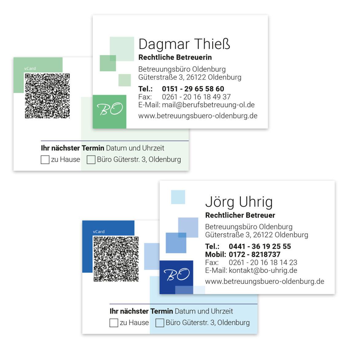 Design von Visitenkarten für das Betreuungsbüro Oldenburg
