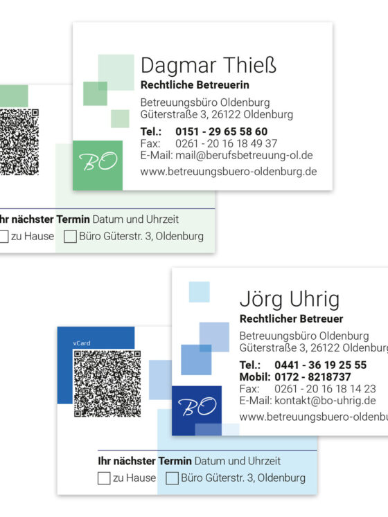 Design von Visitenkarten für das Betreuungsbüro Oldenburg