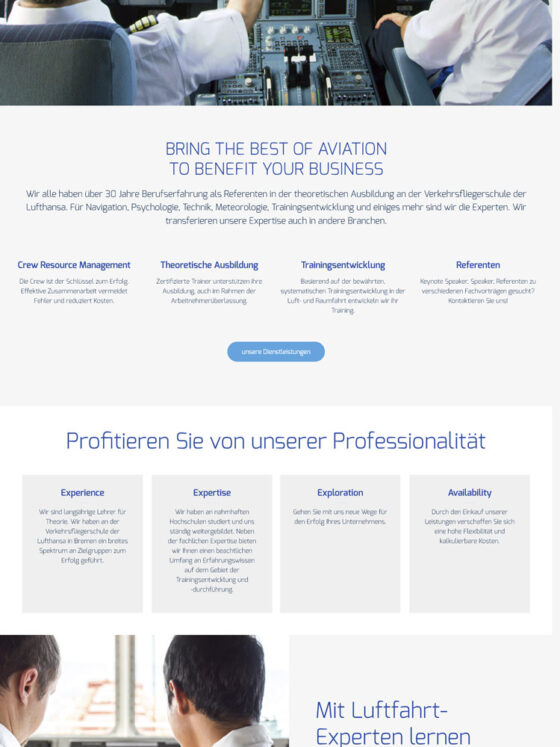 Webdesign der Homepage für AVTREX Aviation Training Experts