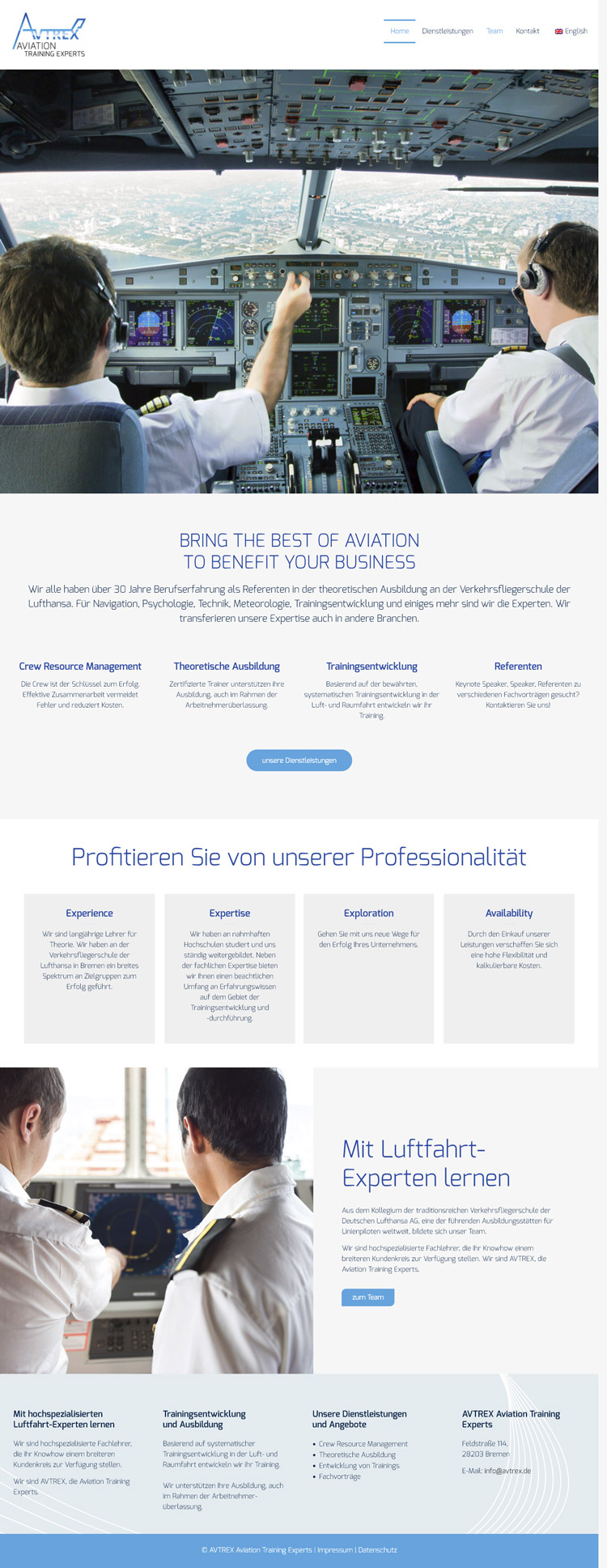 Webdesign für AVTREX, die Aviation Training Experts aus Bremen
