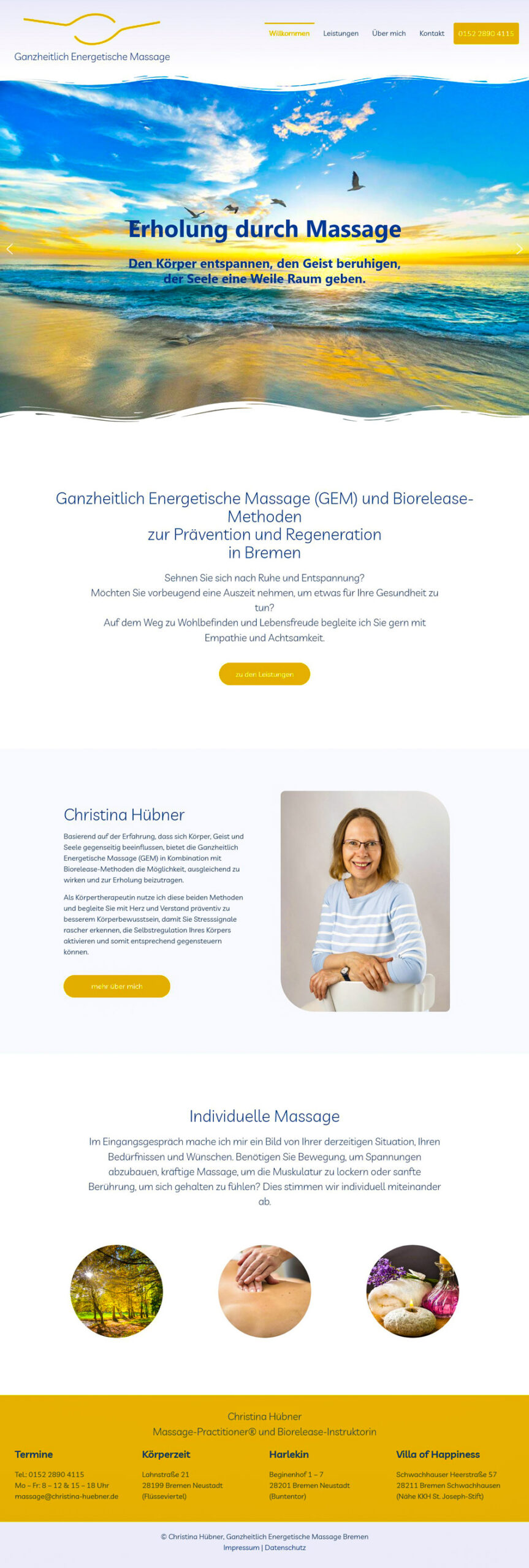 Webdesign für Christina Hübner, Massagen in Bremen
