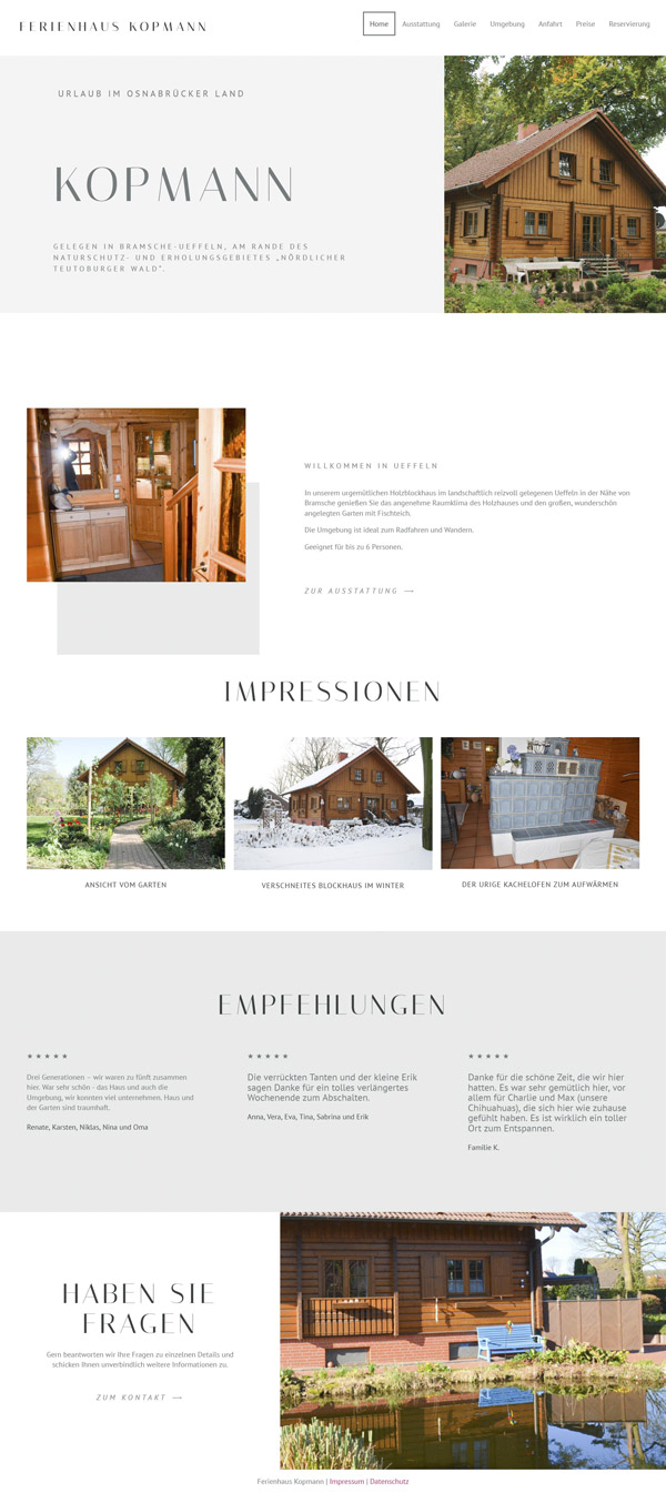 Webdesign für Ferienhaus Kopmann in Bramsche