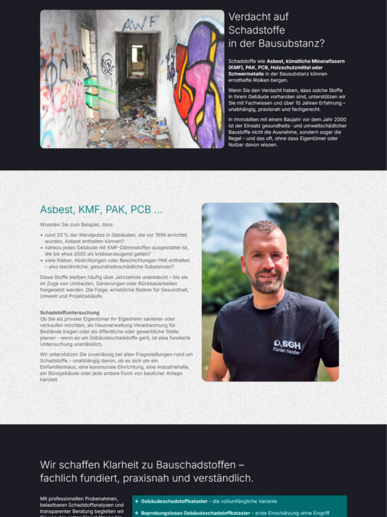 Webdesign der Landingpage für Schadstoffuntersuchungen Heidler