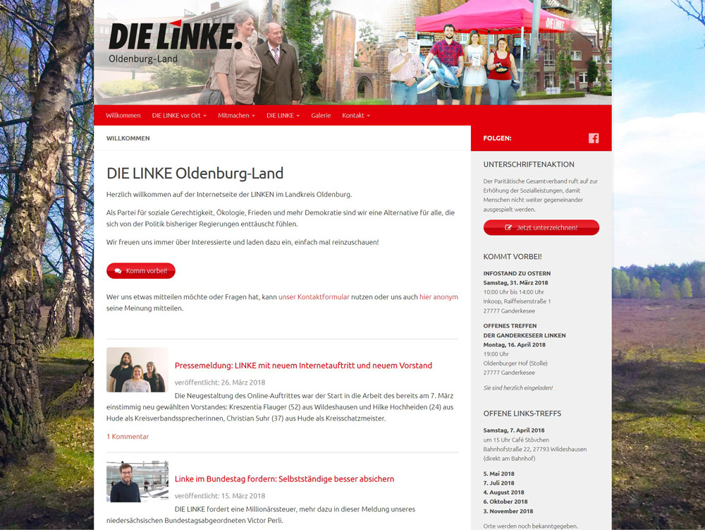 Webdesign Homepage DIE LINKE Kreisverband Oldenburg-Land