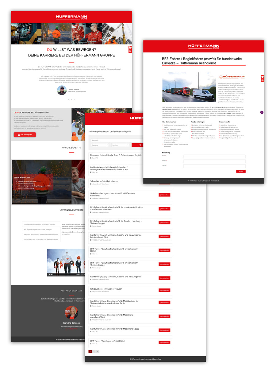 Webdesign der Karriereseite und Bewerbermanagement für Recruiting der Hüffermann Gruppe