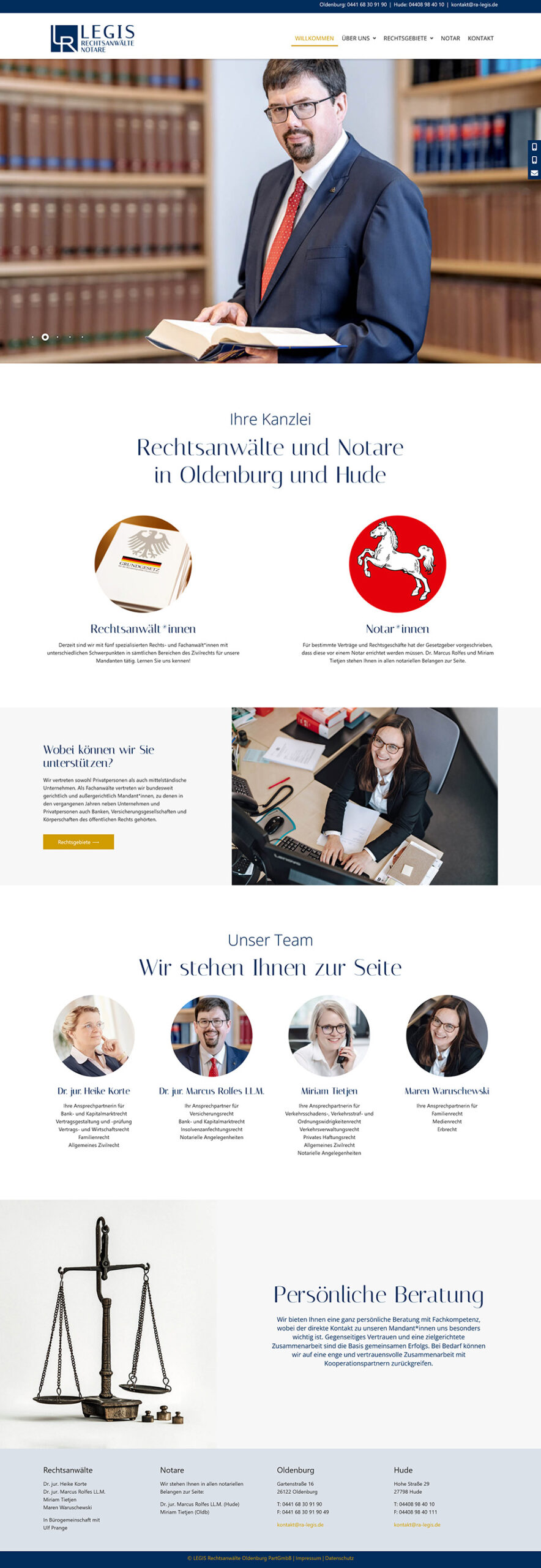 Webdesign der neuen Homepage für Kanzlei LEGIS, Rechtsanwälte und Notare aus Oldenburg und Hude