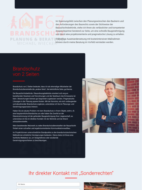 Webdesign der Landingpage für f67 Brandschutz