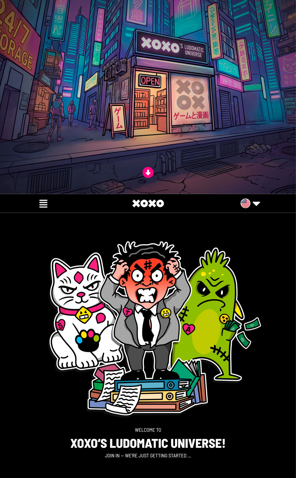 Webdesign der Landingpage für das neue XOXO Card Game
