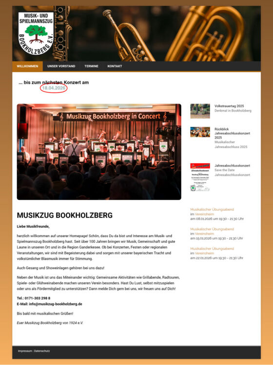 Webdesign für den Musikzug Bookholzberg