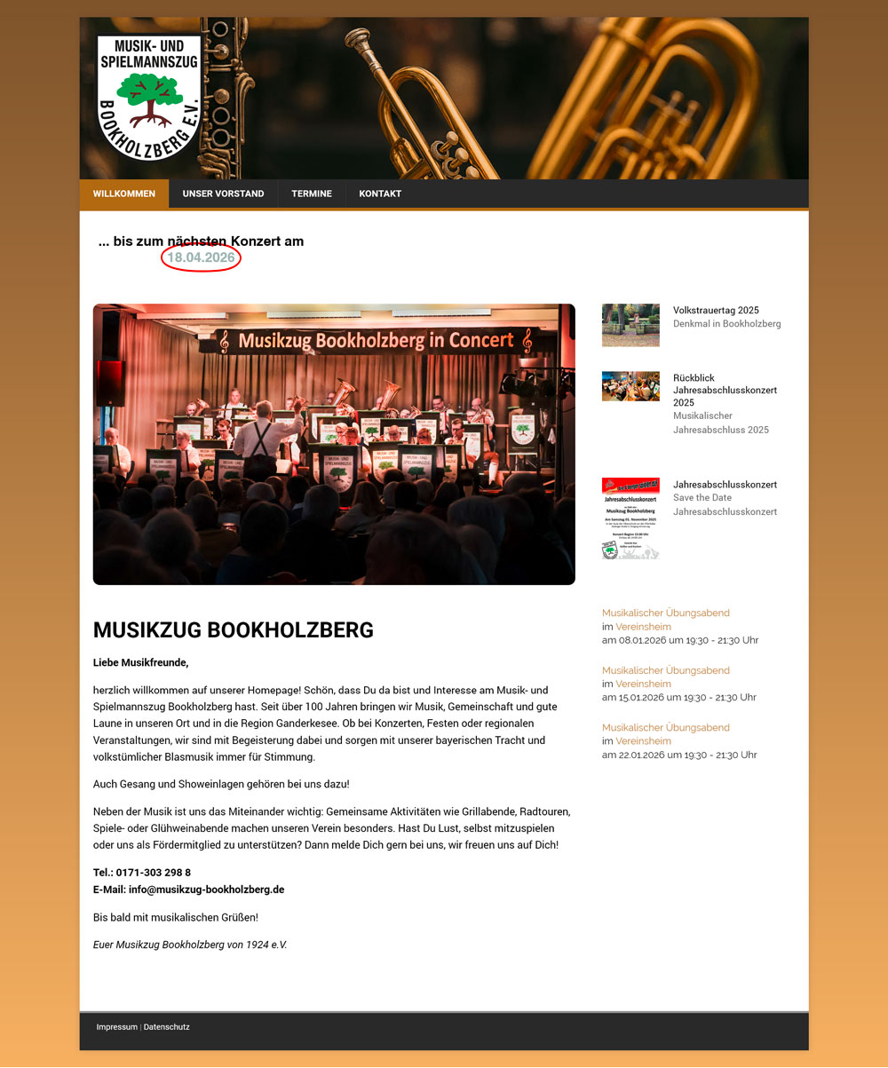 Webdesign für den Musikzug Bookholzberg