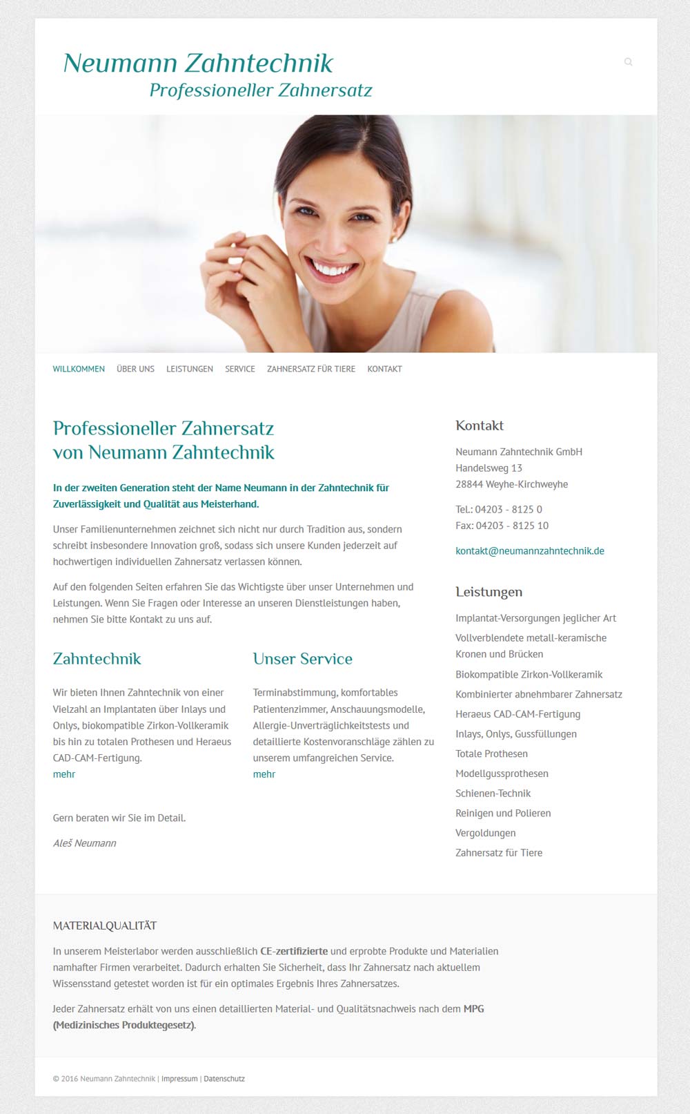 Webdesign der Homepage für Neumann Zahntechnik