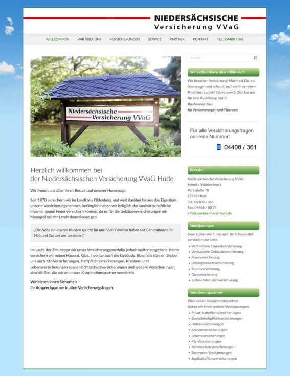 Webdesign Niedersächsische Versicherung VVaG Hude