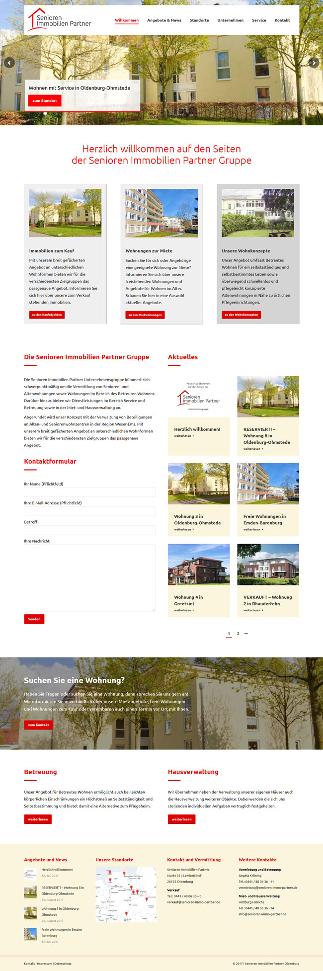 Webdesign für die neue Homepage von Senioren Immobilien Partner aus Oldenburg