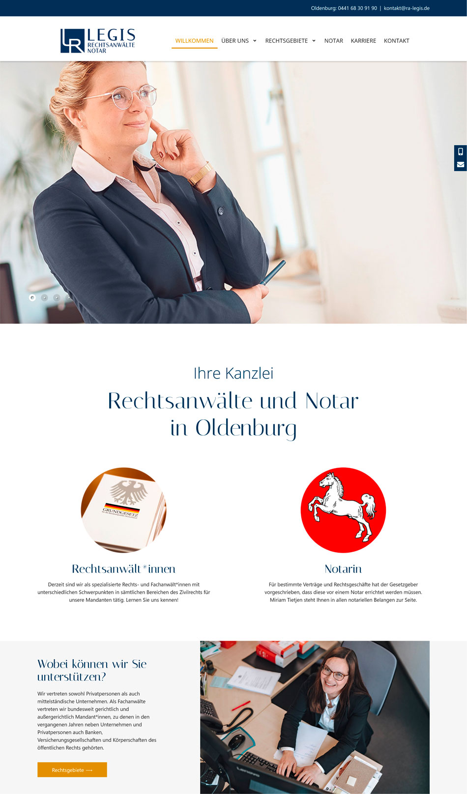 Webdesign der Homepage für LEGIS Rechtsanwälte Oldenburg