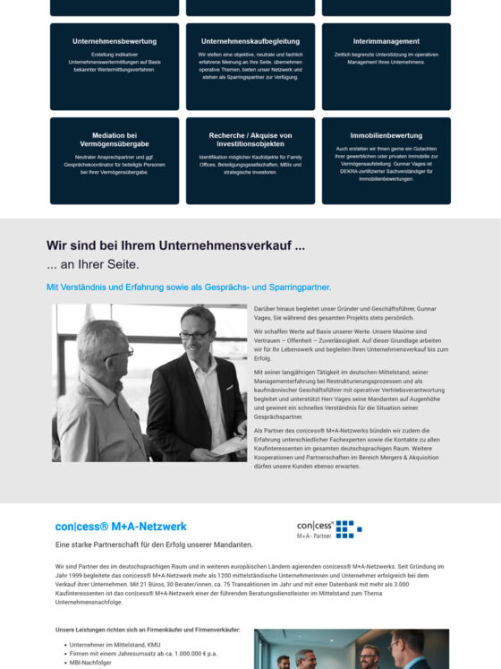 Webdesign der Landingpage für Gunnar Vages