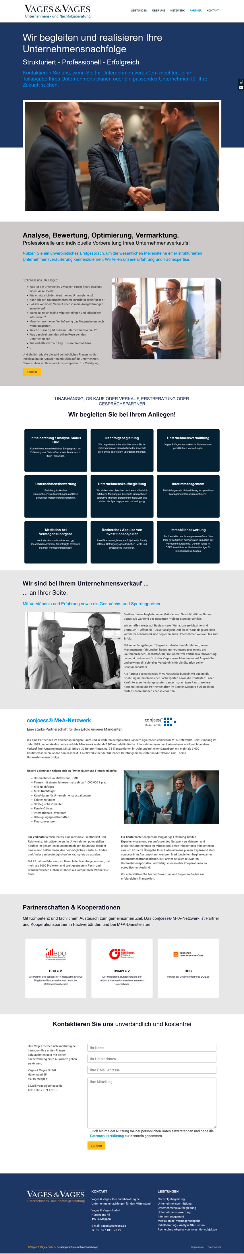 Webdesign der Landingpage für Gunnar Vages