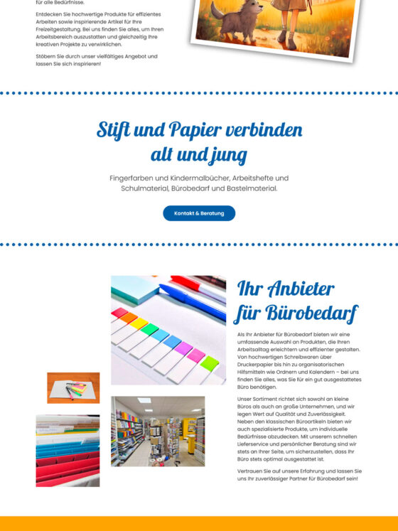 Webdesign der Homepage für das Schreibwarengeschäft Zauberkiste