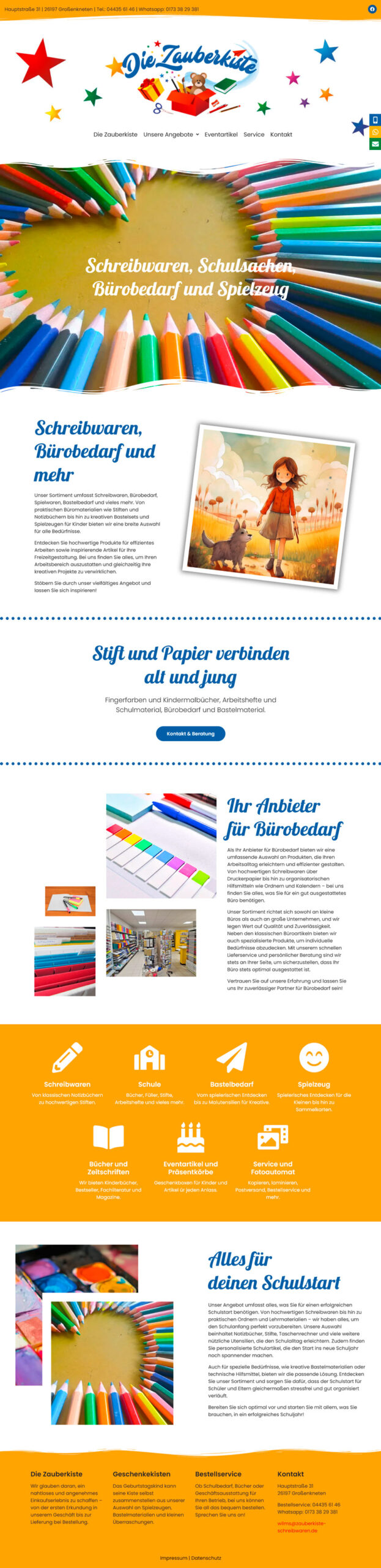 Webdesign für die neue Homepage von Zauberkiste Schreibwaren